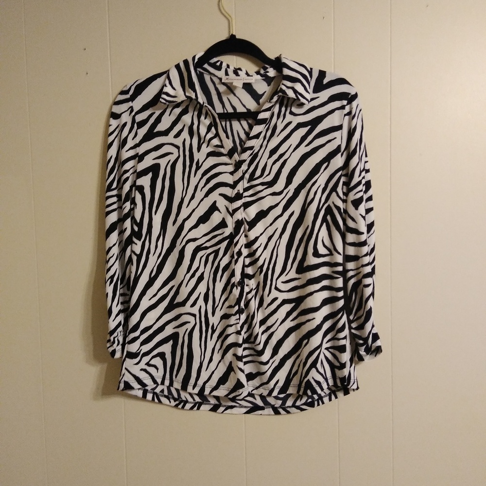 JM Collection Zebra print blouse size large